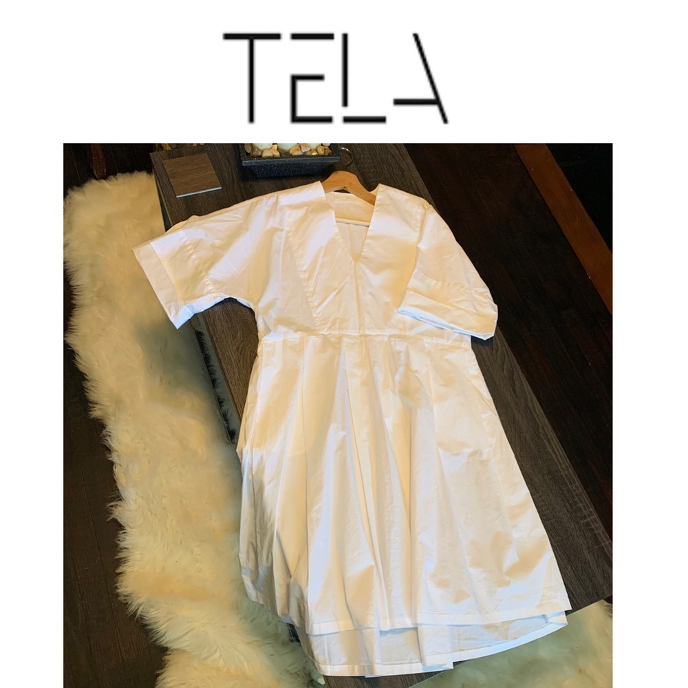 TELA Italian Roll Sleeve Popovers High low Dress